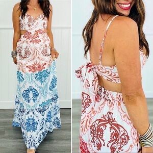 🆕🌿🩵ROUSSEAU: Multi Colored Cut Out Maxi Dress SMALL